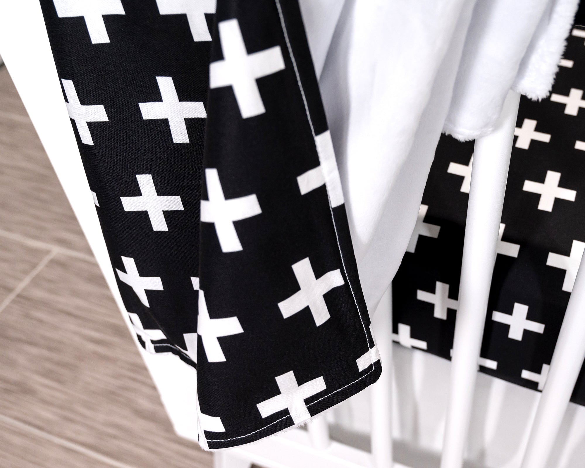 Finn - Baby Blanket - Large Swiss Cross White on Black